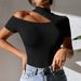 Voya 2026 Spring/Summer New Women's Ins Hot Short Sleeve T-shirt Half High Collar Single Side Off Shoulder Short Top_ecoleips.com