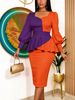 Women's Dress European American Style Fitted Waist Elegant Puff Sleeves Bodycon Skirt For Commuting_ecoleips.com