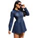 Slimming Waist Cinching Denim Long Sleeve Dress for Women European And American Style Independent Website New Arrival Summer Wear_ecoleips.com