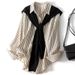 Men’s Clothing Shawl Design Niche Striped Shirt Women's Two Piece Tops Slimming And Age Reducing Shirt Fashionable Autumn_ecoleips.com