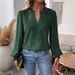 Women's Autumn V Neck Lace Trimmed Solid Color Shirt_ecoleips.com