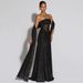 Strapless Silver-Toned Gown – High Waist A-Line Evening Dress With Detachable Neck Scarf (Black/Khaki, S-L)_ecoleips.com