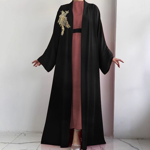 Muslim Dress Women Set Elegant Sleeveless Dress With Floral Embroidered Long Cardigan – Minimalist Modest Two-Piece Set For Office & Occasions_ecoleips.com