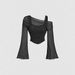 European And American Cross-border Sexy Mesh Neck Ruched Long-sleeve T-shirt, Feminine Elastic Slim-fit Short Top With_ecoleips.com