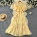 Women's French Style Soft Pink Lantern Sleeve Dress Romantic Summer Tie Waist A-Line Skirt Slimming Commuting Dress_ecoleips.com