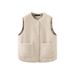 Reversible Plaid Fleece Vest For Women – Lightweight & Warm Double-Sided Wear With Pockets (Cream, Black, Navy, Brown, Orange Red, Gray)_ecoleips.com