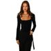 Summer Women's Backless Long Sleeve Bodysuit European American Style Square Neck Tie up Design Jumpsuit Romper_ecoleips.com