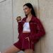 Casual Suit, Long-sleeved Zipper Lapel Top, Elastic Shorts, Striped Decorative Two-piece Set_ecoleips.com