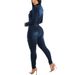 Distressed Denim Jumpsuit – Stretchy Slim-Fit Long Sleeve Romper With Raw Hem Details (S-2XL, Dark Blue, Streetwear Staple)_ecoleips.com