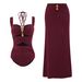Women's Bohemian Beaded Hollow-Out Swimsuit - Wine Red One-Piece Swimwear_ecoleips.com