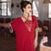 Red Embroidered Halter Neck Dress With Tassel Details & High Slit - Elegant Evening Gown_ecoleips.com
