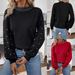 Pearl Embellished Round Neck Long Sleeve Knit Sweater For Women – Elegant & Comfortable Blouse With Lantern Sleeves (Black, Red)_ecoleips.com