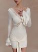 Mozision Slinky Lace Long Sleeve Sexy Mini Dress Women Elegant Cut-out V Neck Backless Bodycon Club Party Dress Female Clothes_ecoleips.com