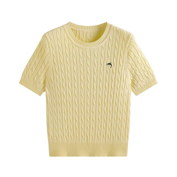 Women's Clothing Round Neck Twist Short Sleeve Knit Sweater Slim Fit Top_ecoleips.com