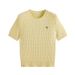 Women's Clothing Round Neck Twist Short Sleeve Knit Sweater Slim Fit Top_ecoleips.com