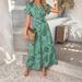 Women Bohemian Printed Casual Vacation Waist‑Tied Short Sleeve Wide Leg Jumpsuit Beach Outfit_ecoleips.com
