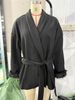 Elegant French Wool Blend Short Coat For Women - V-Neck Belted Tweed Jacket With Faux Fur Cuffs, Classic Solid Colors For Office & Casual Wear_ecoleips.com