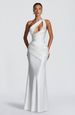 Women's Clothing Satin Off-Shoulder Long Dress Style Asymmetrical Pleated Waist Fishtail Draped Skirt Hollow Out Design_ecoleips.com