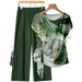 Women's Round Neck Printed Short Sleeve Knot Top And Wide Leg Trousers Set Cross Border Compatible_ecoleips.com