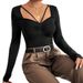 Voya Women's 2026 Spring/Summer Stylish Insulated Long Sleeve T-Shirt Bodysuit Solid Color Office Wear Top_ecoleips.com