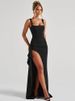 Mozision Black Backless Sexy Maxi Dress For Women Gown Spaghetti Strap Sleeveless Thigh High Split Club Evening Long Dress_ecoleips.com