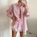 Women's Stylish Solid Color Lapel Long Sleeve Shirt & Lace Trim Shorts Set - Summer Casual Outfit For Women_ecoleips.com