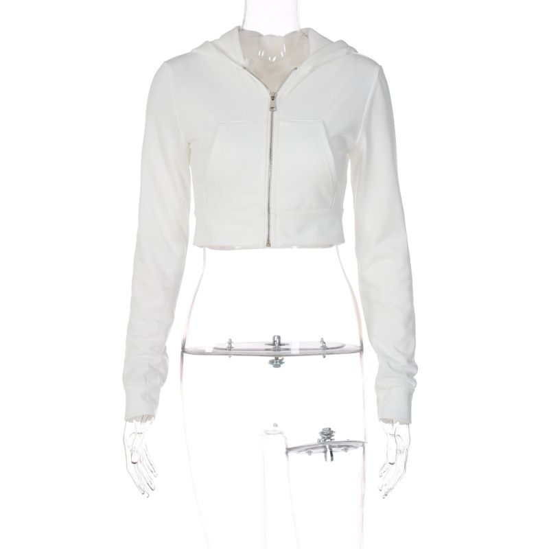 Women's Fashion 2026 Spring New Street Style Zipper Hooded Slim Fit Short Cropped Long Sleeve Top_ecoleips.com