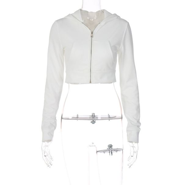 Women's Fashion 2026 Spring New Street Style Zipper Hooded Slim Fit Short Cropped Long Sleeve Top_ecoleips.com