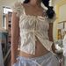 European And Lace-Up Hot Tube Lace Trim American Vest Ruffled Edge Girl Style Top_ecoleips.com