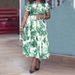 Women's Clothing Large Size Women's Printed Stand Collar Belt Dress_ecoleips.com