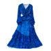 Women's French Style Floral Print Dress Elegant Romantic V Neck Fitted Waist Charming Ruffled Long Skirt Summer Dress_ecoleips.com