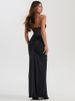 Mozision Halter Backless Sexy Maxi Dress Women V Neck Off-shoulder Sleeveless Draped Ruched Bodycon Club Party Long Dress_ecoleips.com