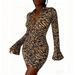 Women's Sexy Leopard Print Polo Collar Dress European American Style Slim Long Sleeve Bodycon Skirt Hot Girl Cross Border Popular Clothing_ecoleips.com