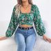 2026 Spring/Summer European And American Floral Lantern Sleeve Tie-Waist Chiffon Crop Top - Independent Cross-Border_ecoleips.com