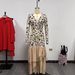 Women's Leopard Print Patchwork Dress V Neck Short Sleeve Digital Print Long Sleeve Mesh Stone Style_ecoleips.com
