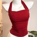 Stunning Yoga Outfit! Super Versatile Red Backless Top~ Halter Neck Camisole, Thin Summer Style With Chest Pads_ecoleips.com