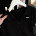 Women's Slimming Collared Cable Knit T-Shirt Short Sleeved Ice Silk Fabric Summer Youthful Top_ecoleips.com