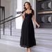Women's Clothing Fashion New Women's Evening Dress Tie Shoulder Pleated Hem Mesh Dress_ecoleips.com