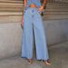 Cross-borr European American Fashion Buttoned Sleeveless Vest And Wi-leg Jeans Women's Nim Suit Foreign_ecoleips.com