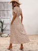 Cross-border Foreign Trade Women's 2025 Summer New European And American Style Waist-cinching Floral V-neck Short-sleeve_ecoleips.com