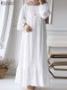 ZANZEA Fashion Ruffles Hem Muslim Sundress Woman Puff Sleeve O Neck Dress Autumn Elegant Party Abaya Vestidos Islamic Clothing_ecoleips.com