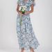 Women's Flowy Floral Print Chiffon Maxi Dress V-Neck Ruffled Hem Beach Dress Elastic Waist Multiple Colors_ecoleips.com