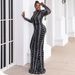 Women's round neck long-sleeved black dress sexy see-through sequin long dress_ecoleips.com
