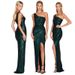Women's Summer Sloping Shoulder Sequin Sleeveless Slit Backless Dress For Women_ecoleips.com