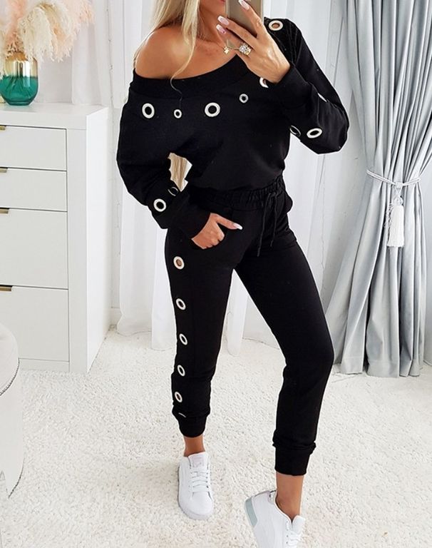 Women's Clothing women's casual fashion slim long sleeved off shoulder top + pants two piece suit_ecoleips.com