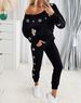 Women's Clothing women's casual fashion slim long sleeved off shoulder top + pants two piece suit_ecoleips.com