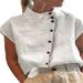 Women's Clothing Button Cotton And Linen Stand Collar Casual Shirt Comfortable Short Sleeve Shirt_ecoleips.com