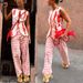 Women's Relaxed Fit Linen Two Piece Set American Style Spring Summer Printed Vest And Trousers Outfit Thin Polyester_ecoleips.com
