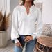 Women's Autumn V Neck Lace Trimmed Solid Color Shirt_ecoleips.com