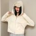 K New Lazy Short Zipper Cardigan Hooded Sweatshirt Jacket For Women.Without Any Accessories_ecoleips.com